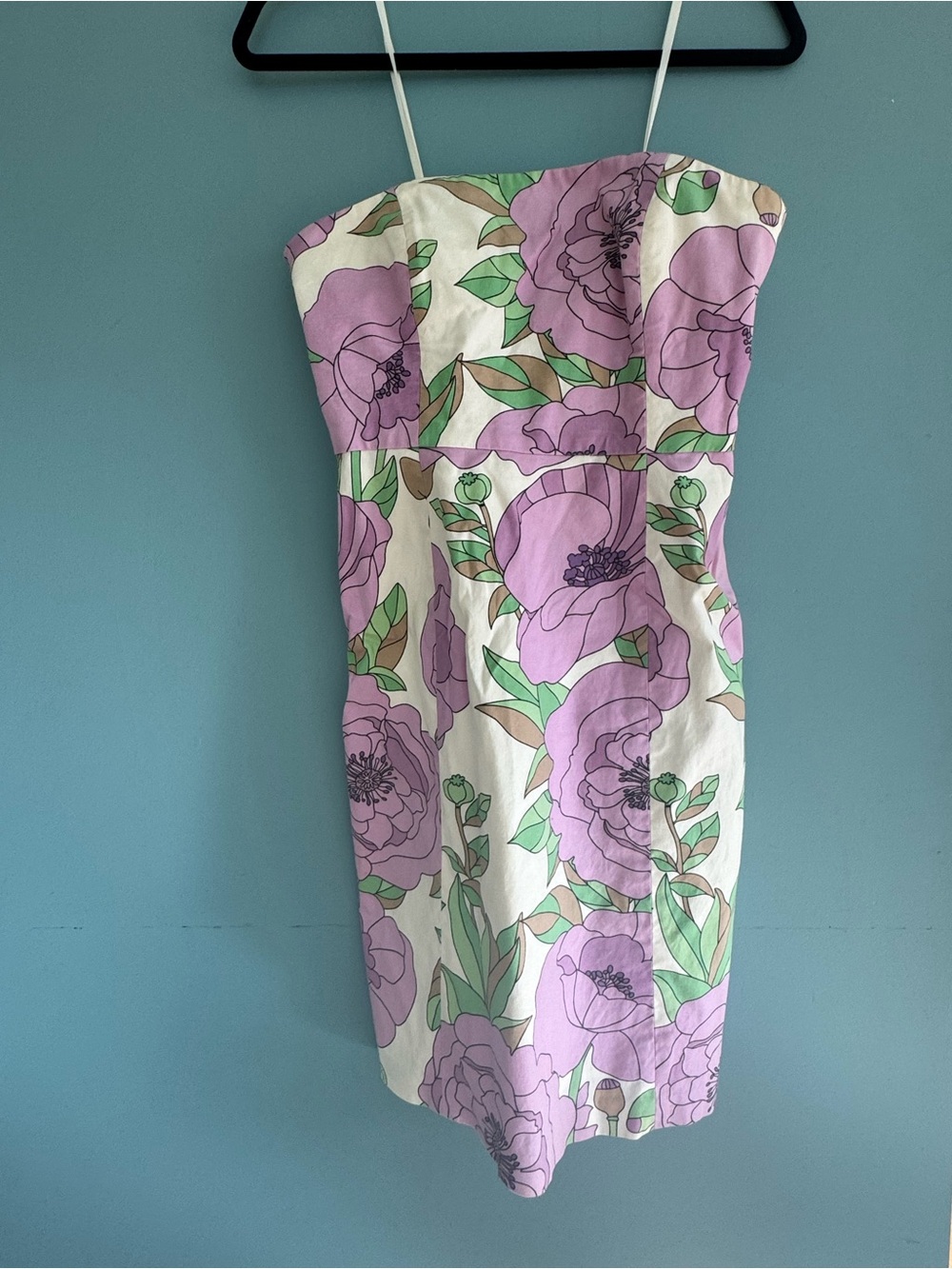 LOFT Strapless Floral Midi Dress in Lavender and Cream